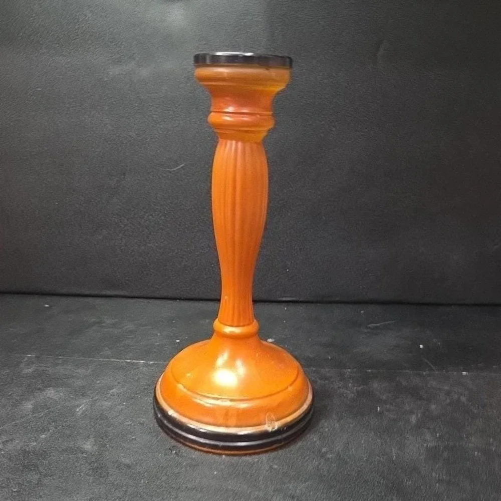 Halloween Matte Painted Glass‎ Candlestick, Orange & Black Candle Holder, Fall